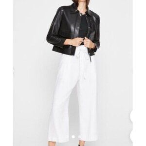 Club Monaco‎ Paper Bag Cropped Ankle Pants Size 2 White Belted Linen wide leg